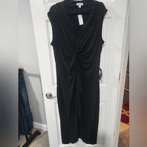 NWT Avenue Black Cap Sleeve Twist Front Faux Wrap Dress in Size 22/24